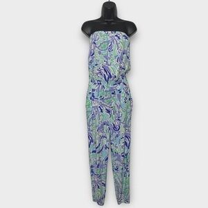 Lilly Pulitzer Strapless Emiko Blue Green & Purple Jumpsuit Romper Size Small